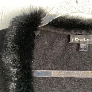 Bebe silk cashmere sweater with real rabbit fur collar 3/4 sleeve